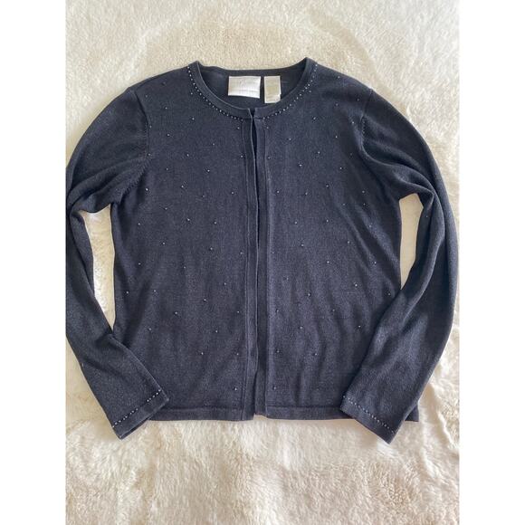 Emma James Silk Blend Black Beaded Metallic Thread Hook Front Cardigan‎ Sz S - Picture 3 of 10